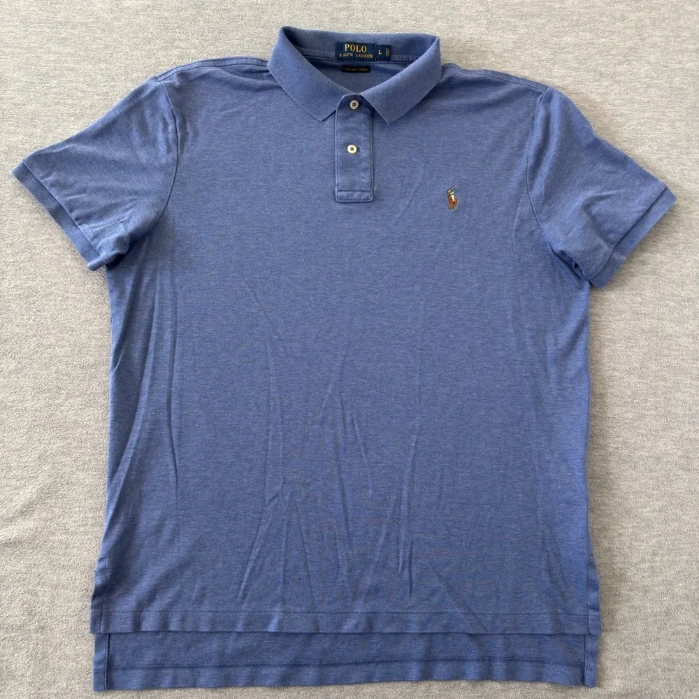 Polo Ralph Lauren Men Large Blue Heather Pima Soft Touch Short Sleeve Polo Shirt